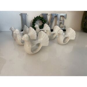 Set of 6 Dove Shafford Napkin Rings Holders Porcelain Bird Retro‎ Table Pigeons